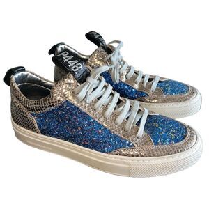 P448 Soho Glittered Metallic Leather Italian Sneakers Size 38